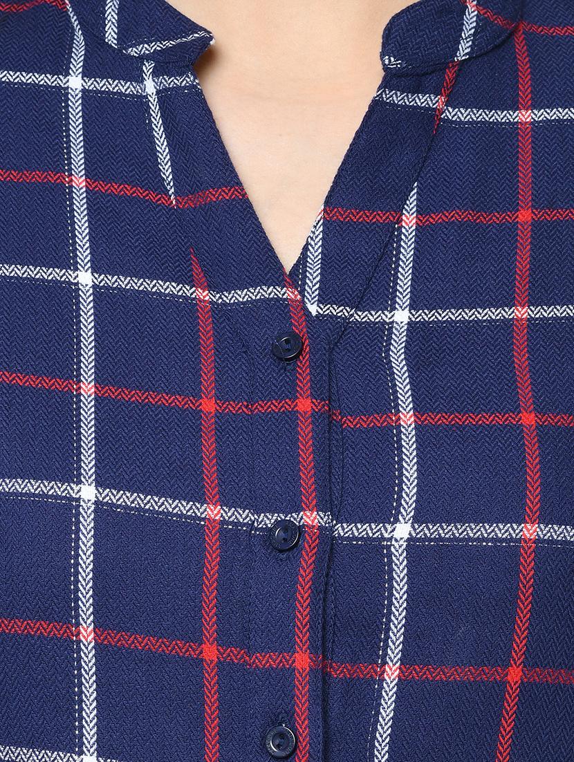 mandarin neck checkered shirt - 16810548 - Zoom Image - 4