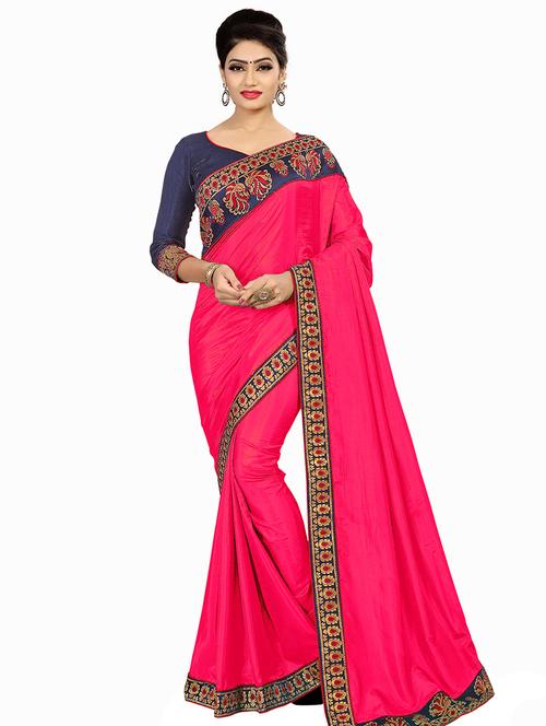 solid bordered saree with blouse - 16810859 - Standard Image - 1