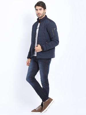 navy blue solid quilted jacket - 16812631 - Standard Image - 4