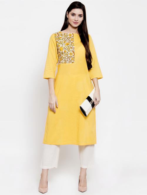 contrast yoke straight kurta - 16813460 - Standard Image - 1