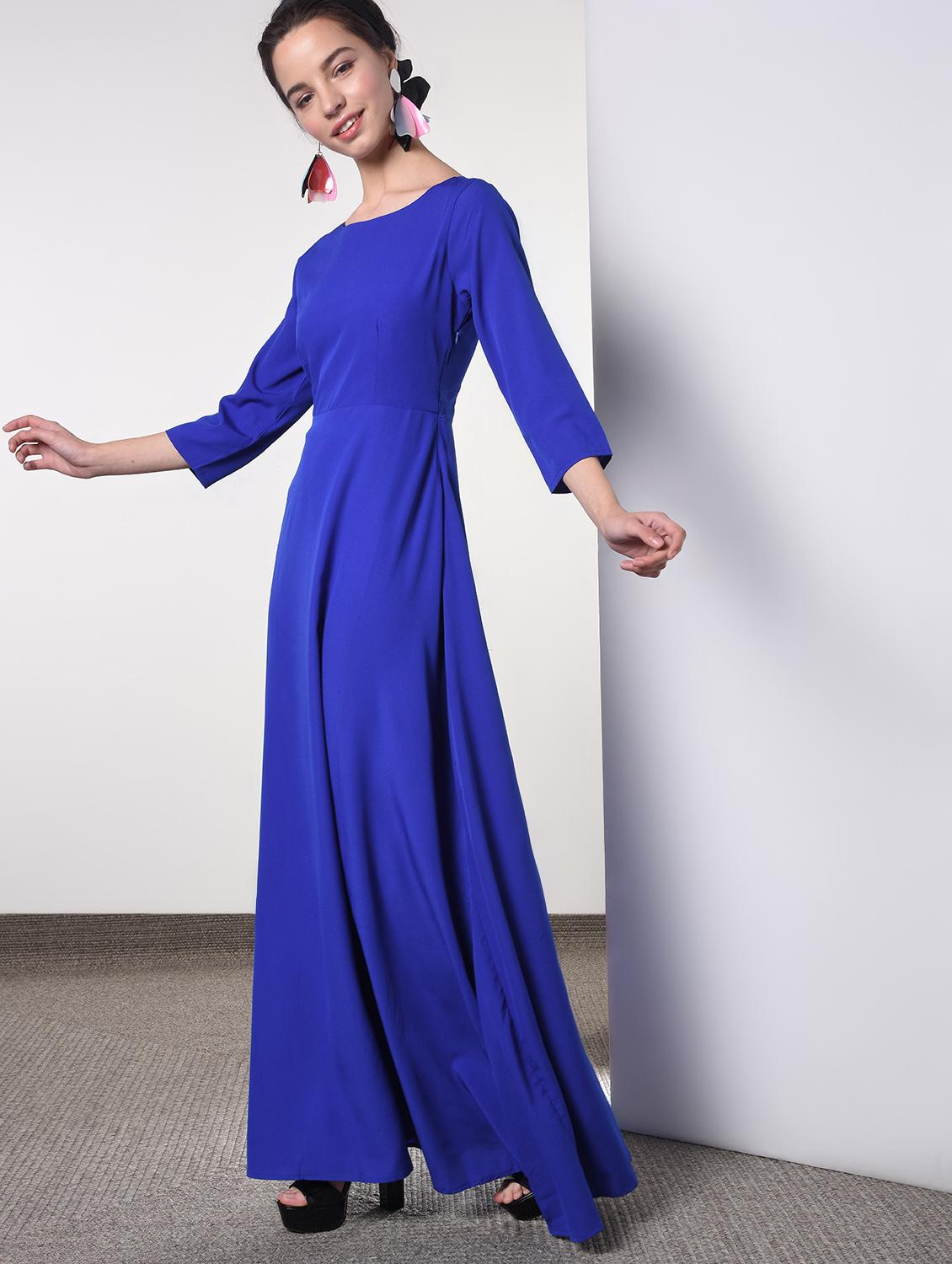 round neck electric blue maxi dress - 16817541 - Zoom Image - 4