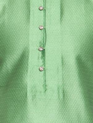 green silk blend jacquard kurta pyjama set - 16825030 - Standard Image - 4