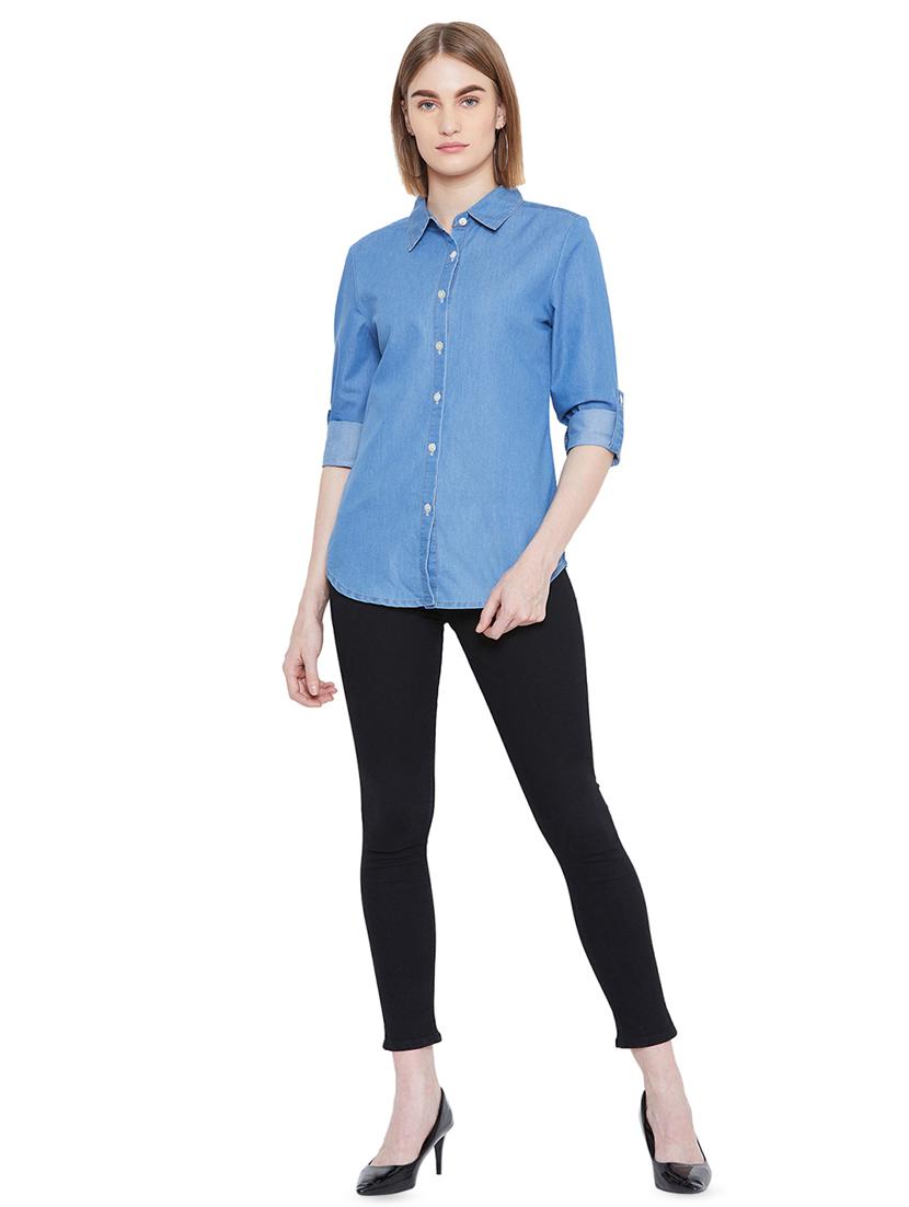 curved hem denim shirt - 16826133 - Zoom Image - 4