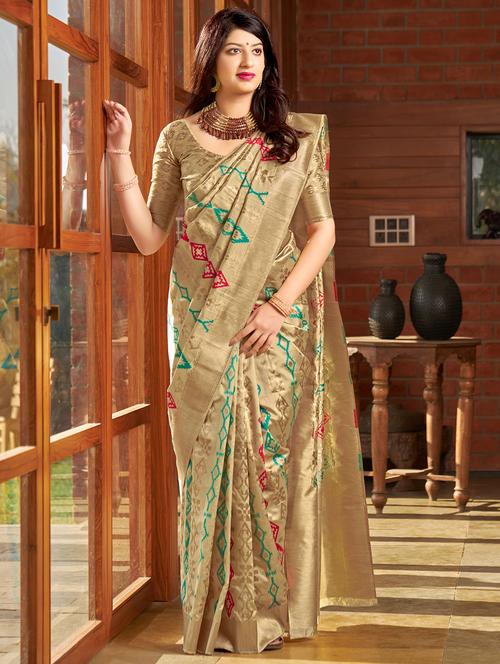 self design banarasi silk saree with blouse - 16829144 - Standard Image - 1