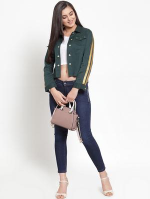 metallic tape cropped denim jacket - 16830234 - Standard Image - 4