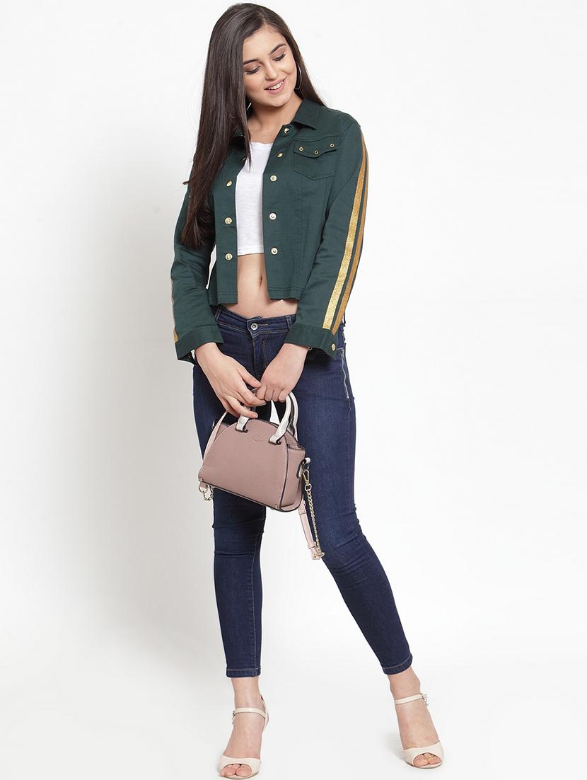 metallic tape cropped denim jacket - 16830234 - Zoom Image - 4