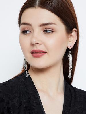 silver metal drop earring - 16831794 - Standard Image - 4