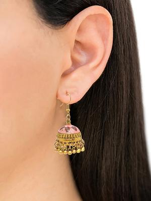 pink metal jhumka earring - 16834815 - Standard Image - 4