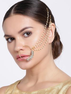 gold brass ring nose pin - 16839536 - Standard Image - 4