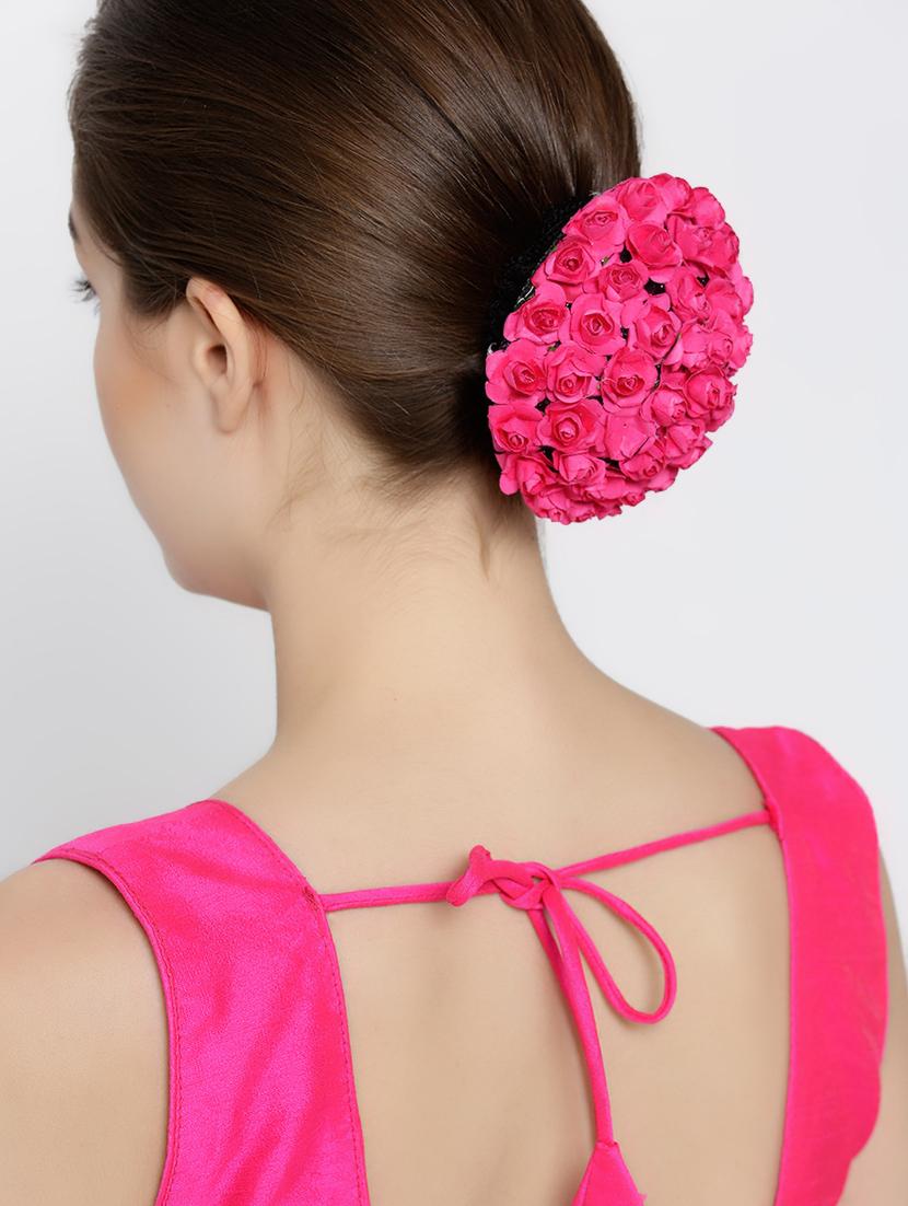 priyaasi designer pink roses flower design bun maker hair accessories for women - 16840358 - Zoom Image - 4