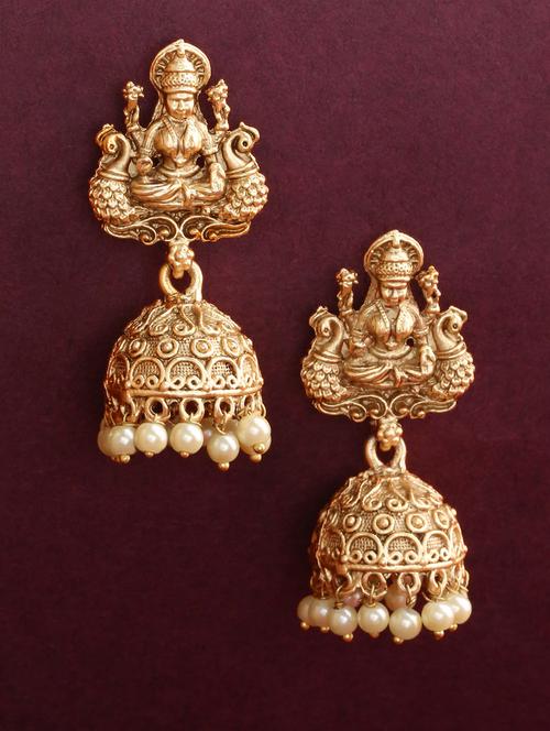 gold brass jhumka earring - 16840610 - Very Small Image - 1