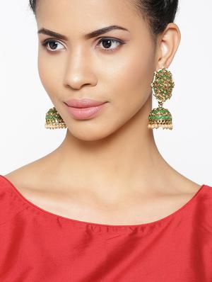 green brass jhumka earring - 16840616 - Standard Image - 4