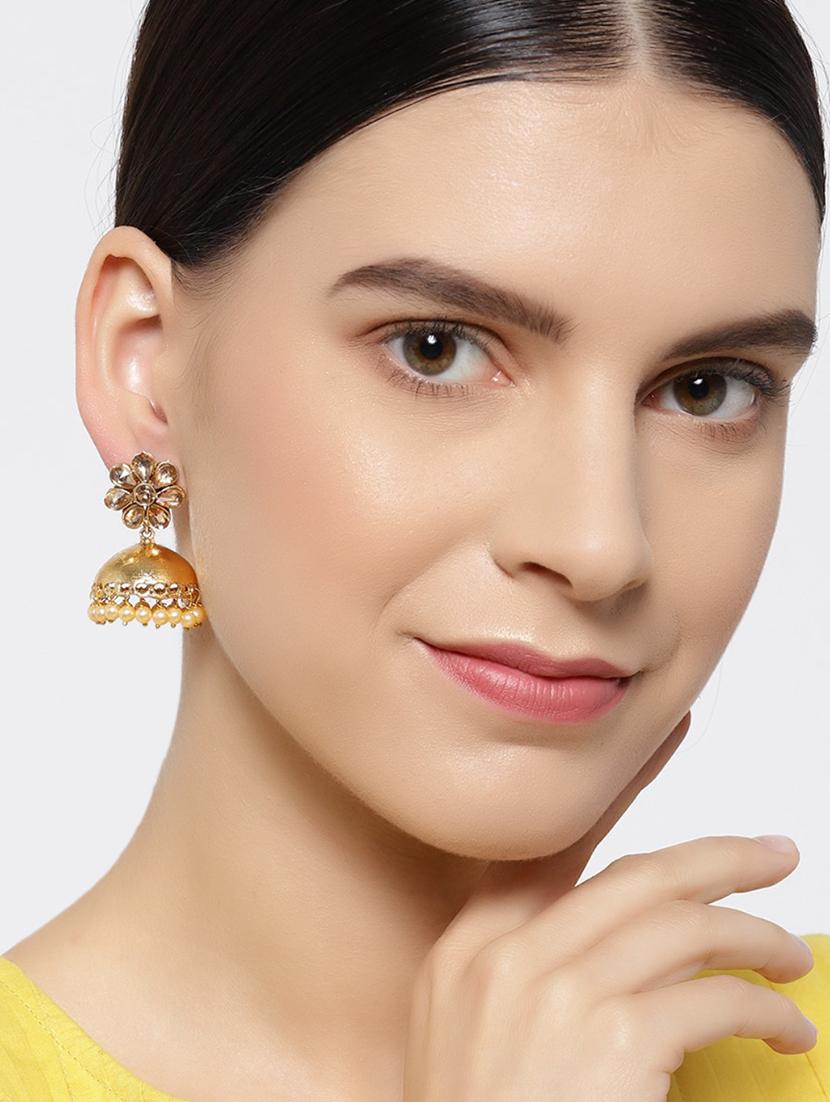 gold brass jhumka earring - 16840660 - Zoom Image - 4