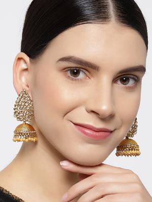 gold brass jhumka earring - 16840670 - Standard Image - 4