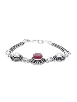 red silver tone brass links bracelet - 16840966 - Standard Image - 4