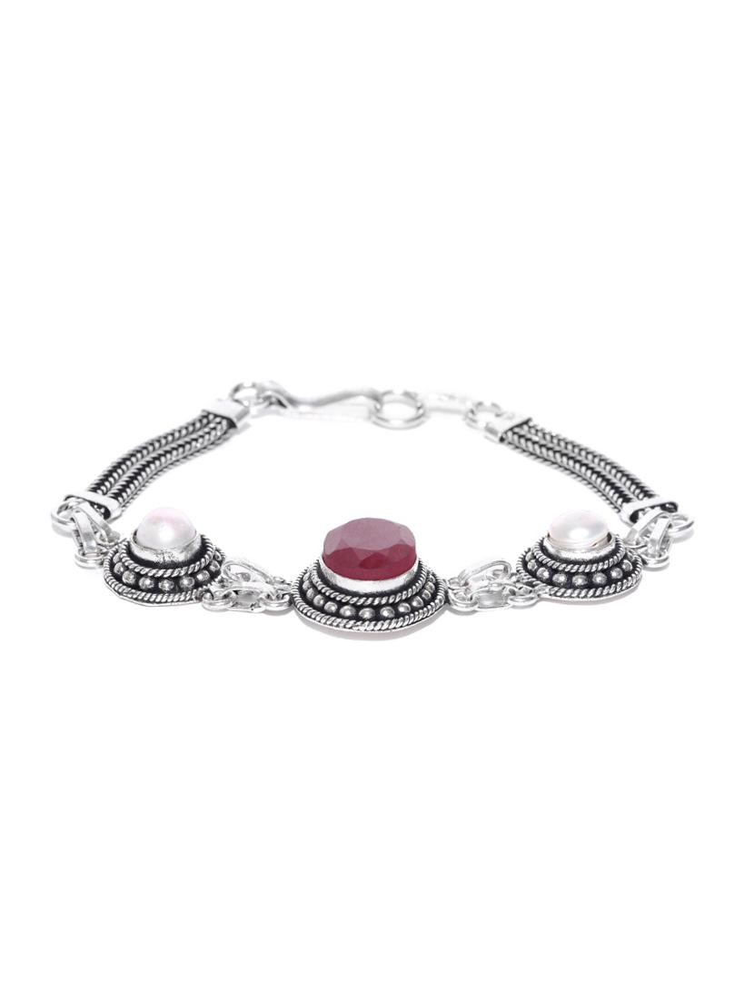 red silver tone brass links bracelet - 16840966 - Zoom Image - 4