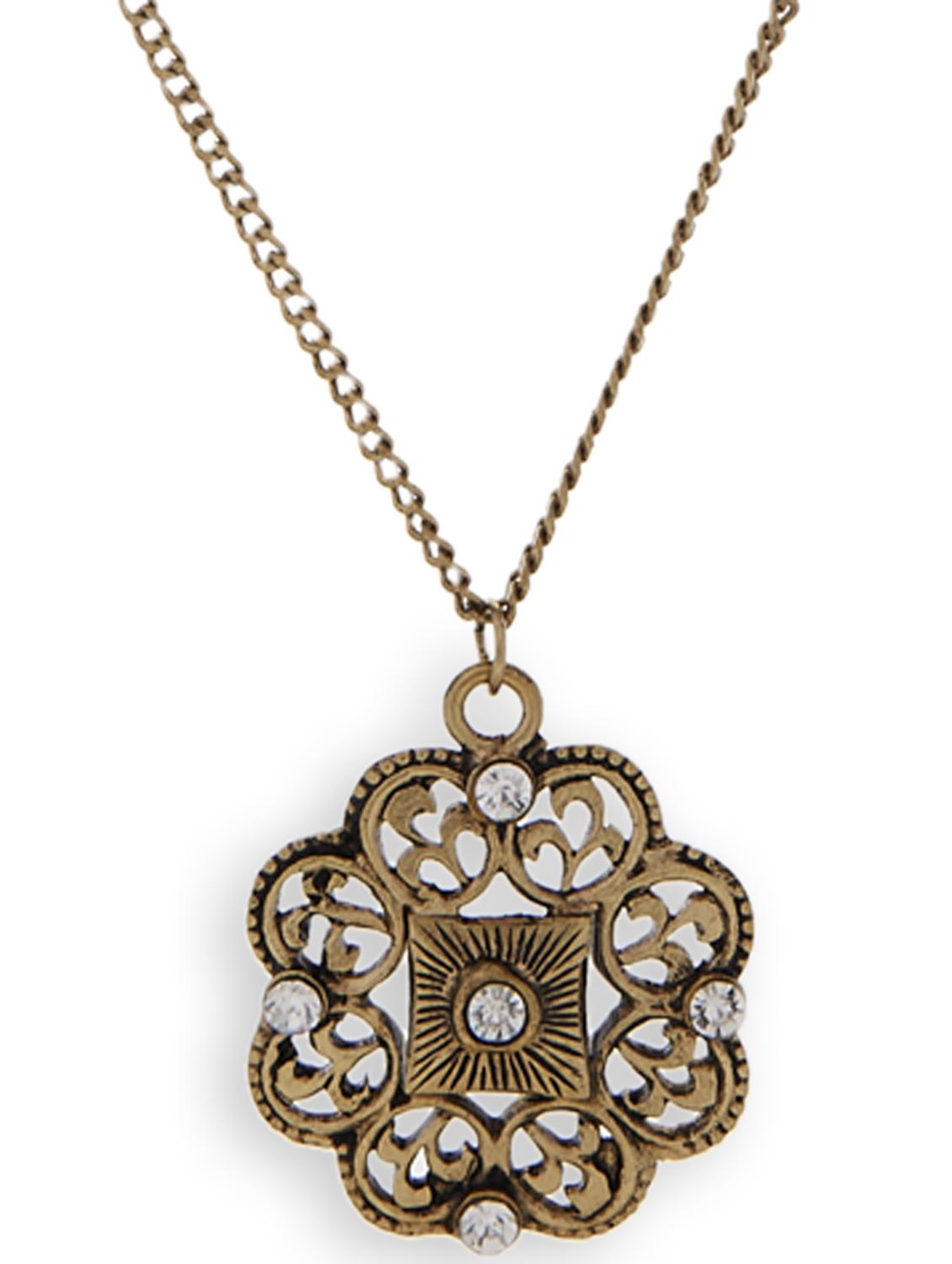 Central Beauty- Antique Gold Pendant In Chain - Trinketbag