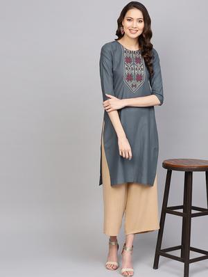 embroidered straight kurta - 16842887 - Standard Image - 4