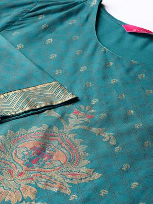 teal rayon kurta palazzo set - 16842889 - Standard Image - 7