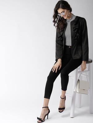 ruffle detail solid blazer - 16849137 - Standard Image - 4