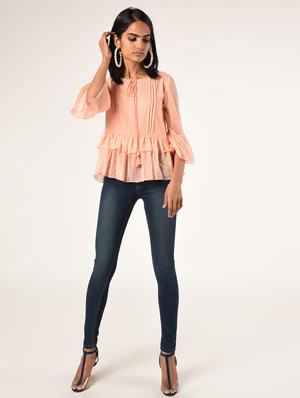 bell sleeved dobby top - 16850954 - Standard Image - 4