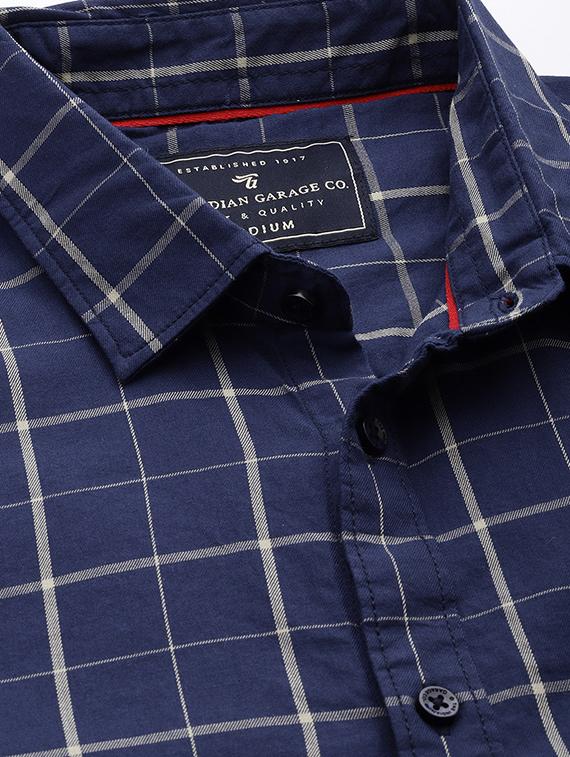 navy blue checkered casual shirt - 16855382 - Zoom Image - 4