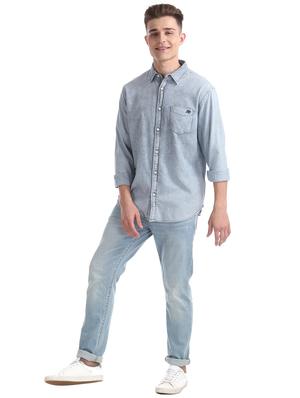 blue self design casual shirt - 16858364 - Standard Image - 4