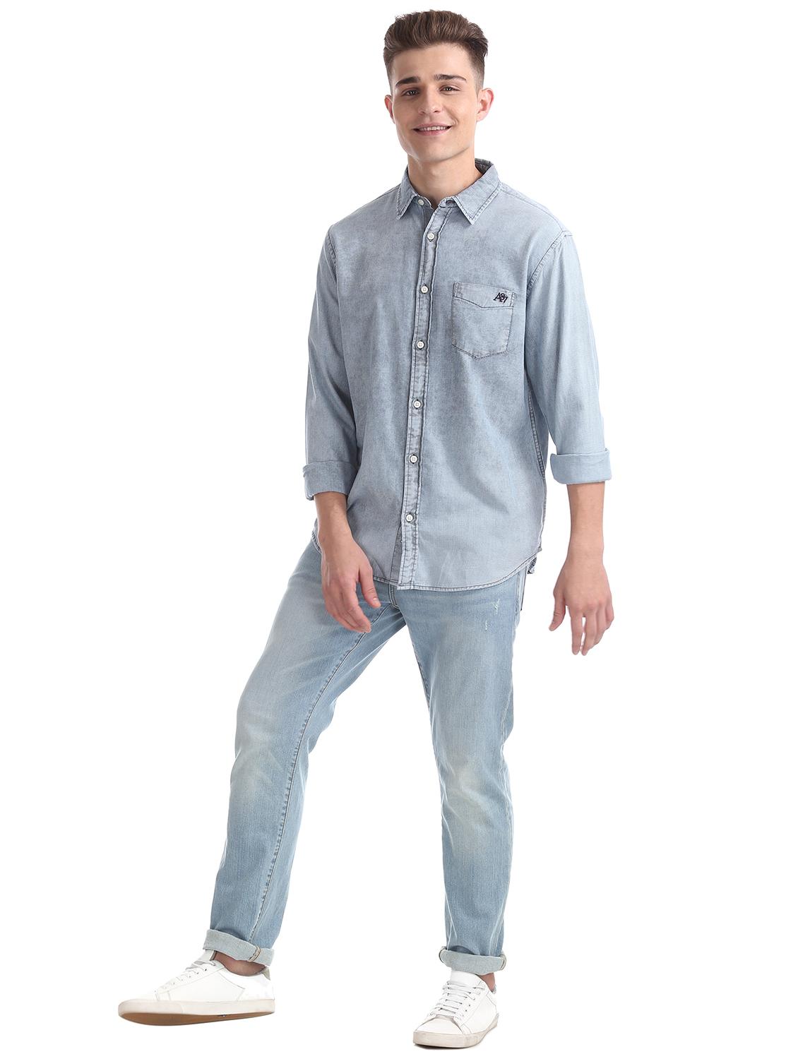 blue self design casual shirt - 16858364 - Zoom Image - 4
