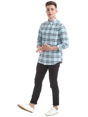 light blue checkered casual shirt - 16858372 - Standard Image - 4