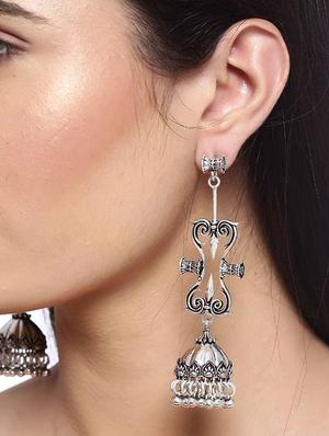 silver brass jhumka earring - 16858866 - Standard Image - 4