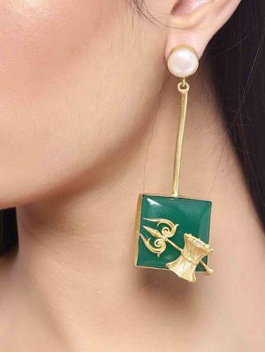 green brass drop earring - 16858876 - Standard Image - 4