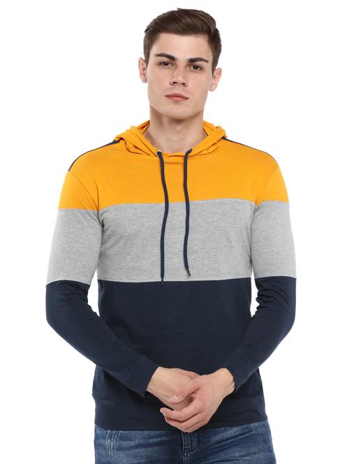 navy blue color block hooded t-shirt - 16867190 - Standard Image - 1