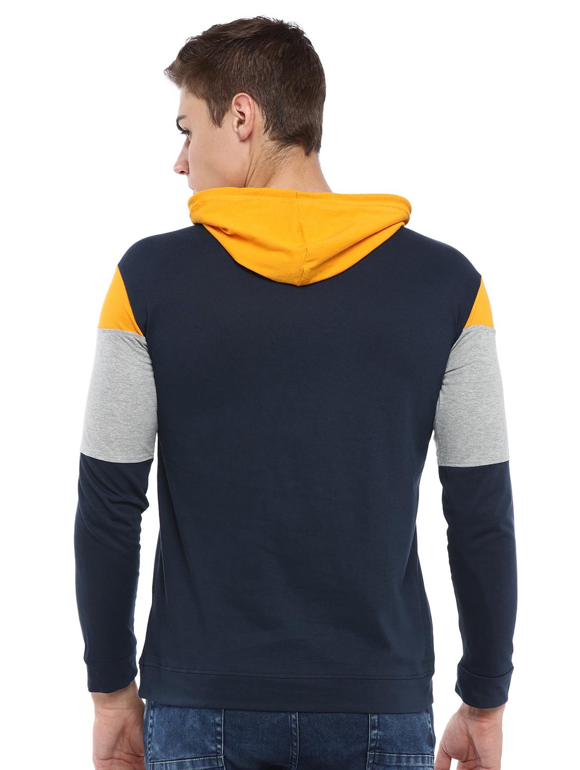navy blue color block hooded t-shirt - 16867190 - Zoom Image - 4