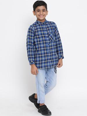 blue checkered cotton shirt - 16868341 - Standard Image - 4
