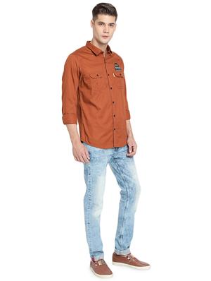 brown solid casual shirt - 16868968 - Standard Image - 4