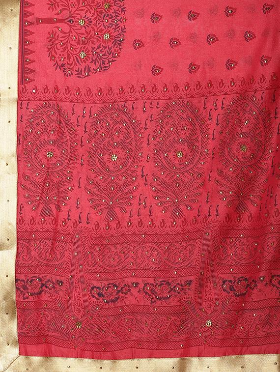 printed chanderi saree with blouse - 16869489 - Zoom Image - 4