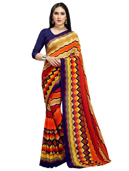 geometric printed saree with blouse - 16872812 - Standard Image - 1