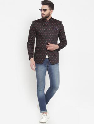 black printed bandhgala casual blazer - 16872903 - Standard Image - 4