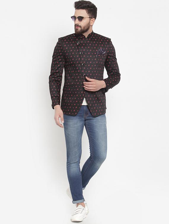 black printed bandhgala casual blazer - 16872903 - Zoom Image - 4