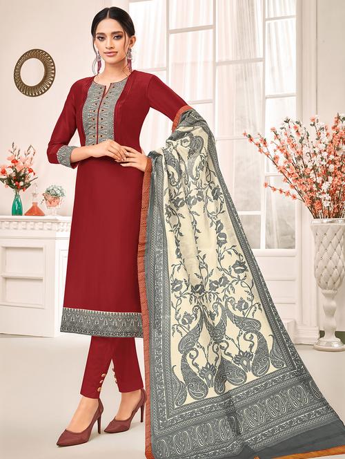 solid straight pant unstitched suit - 16873829 - Standard Image - 1