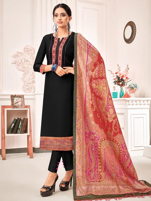 solid straight pant unstitched suit - 16873835 - Standard Image - 1