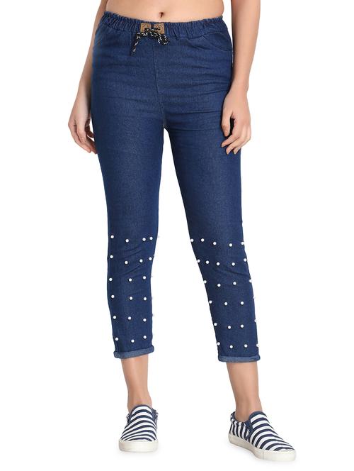 pearl embellished mid rise jeans - 16875049 - Standard Image - 1
