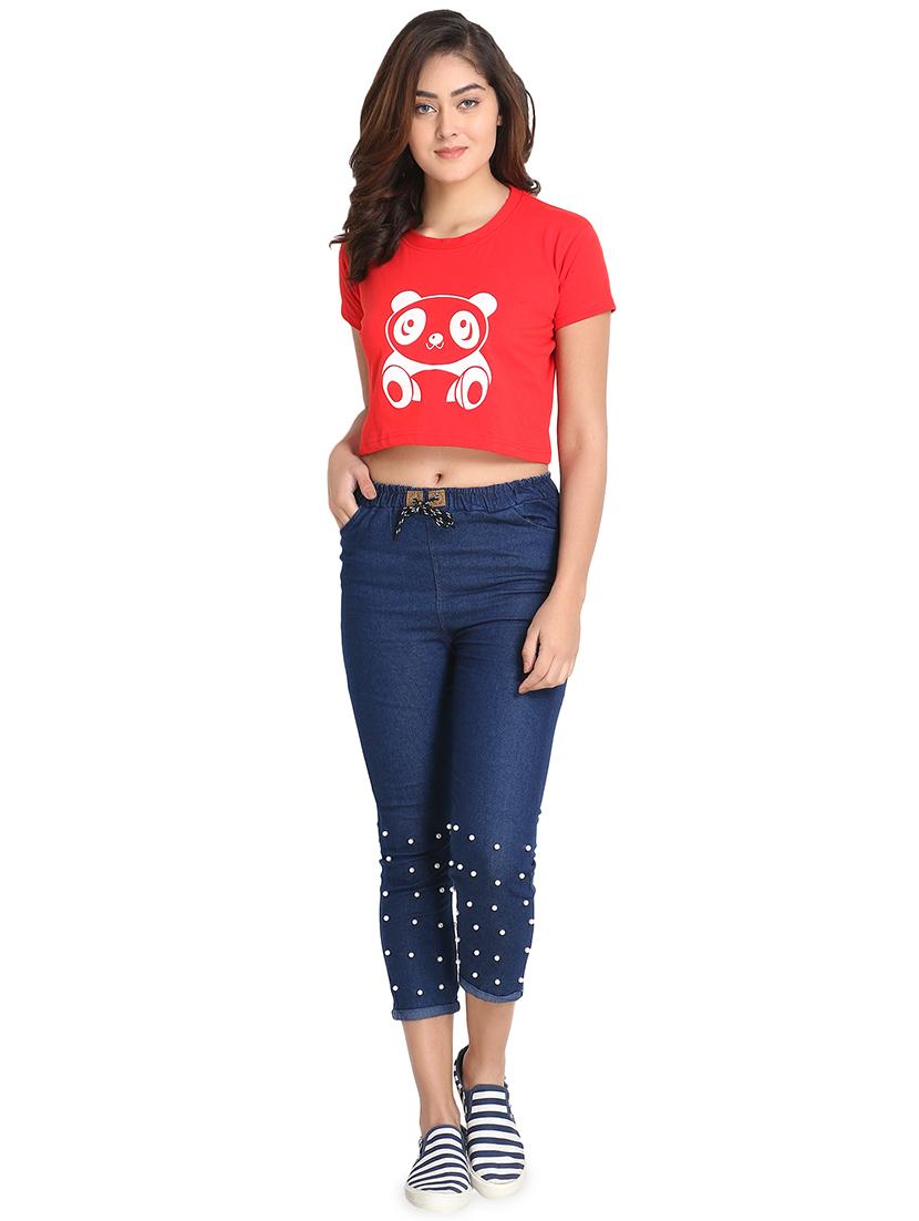 pearl embellished mid rise jeans - 16875049 - Zoom Image - 4