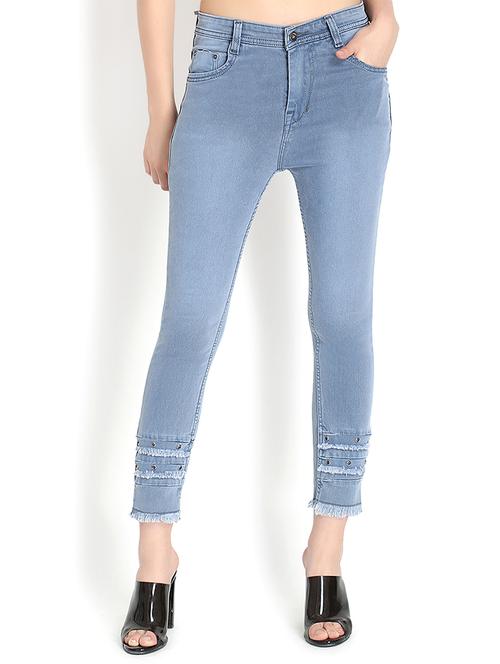high rise frayed hem jeans - 16878879 - Standard Image - 1