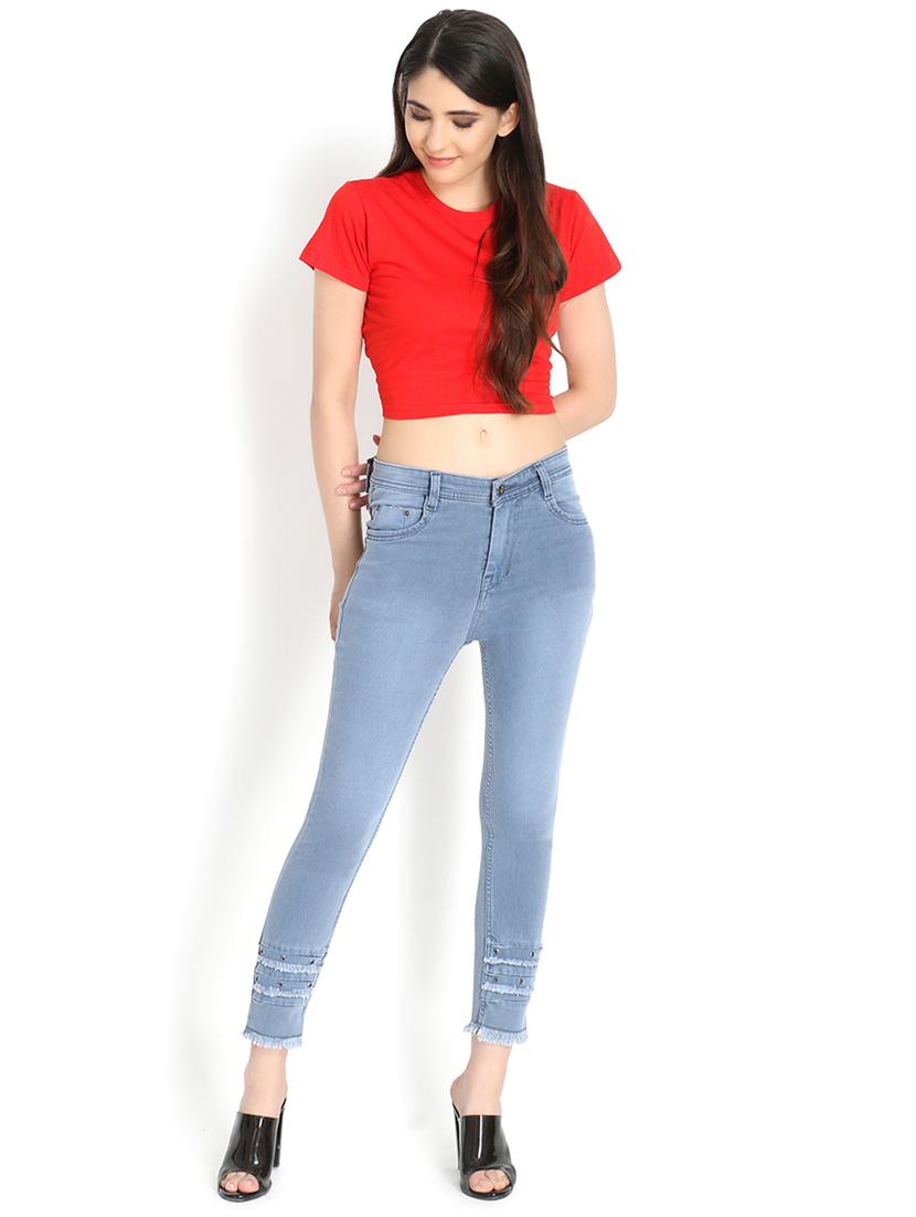 high rise frayed hem jeans - 16878879 - Zoom Image - 4