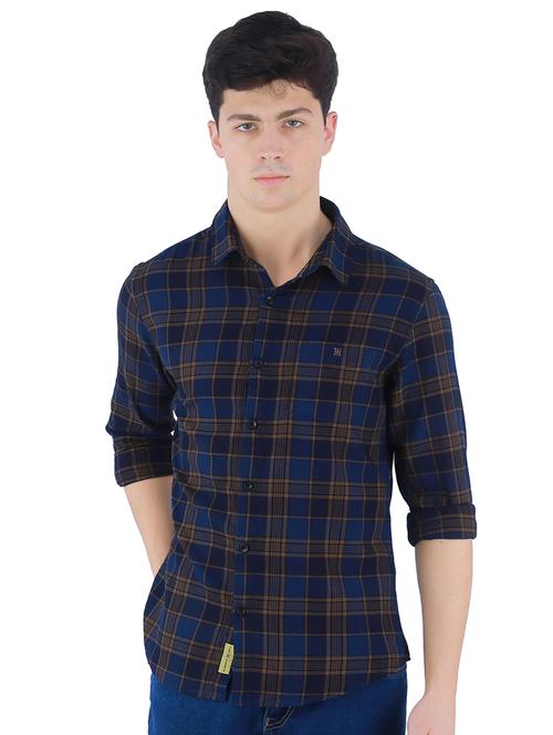 navy blue checkered casual shirt - 16882214 - Standard Image - 1