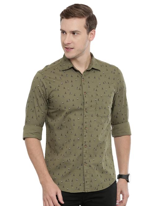 olive green printed casual shirt - 16886246 - Standard Image - 1