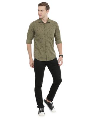 olive green printed casual shirt - 16886246 - Standard Image - 4