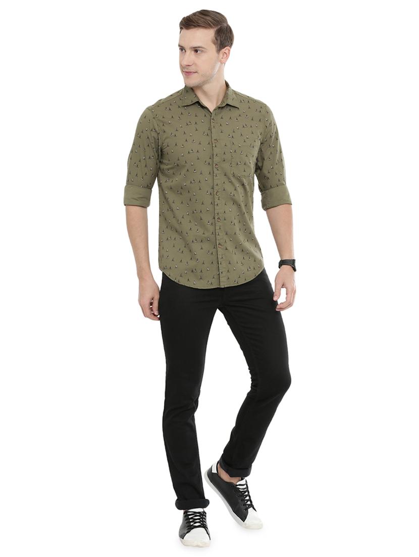 olive green printed casual shirt - 16886246 - Zoom Image - 4