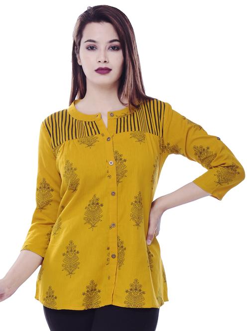 mandarin neck printed a line top - 16886530 - Standard Image - 1